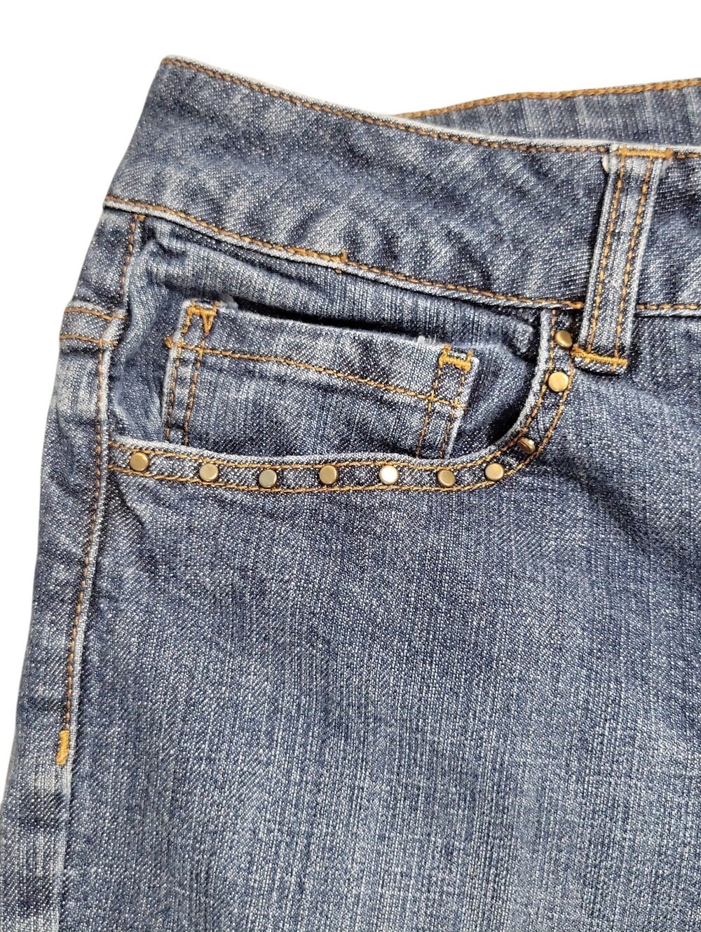 Coldwater Creek Straight Leg Jeans Size 12 Embroidered Studded High Rise Blue - Picture 8 of 13